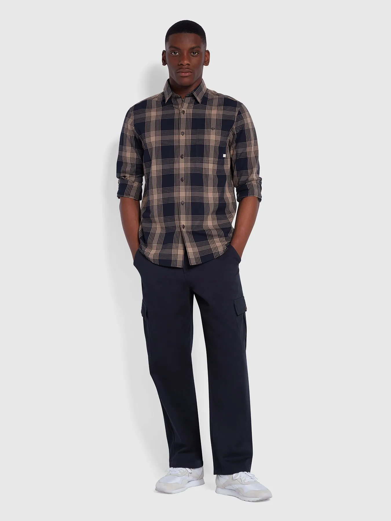 Garner Casual Fit Organic Cotton Check Shirt In True Navy sold by Farah product image thumbnail 2