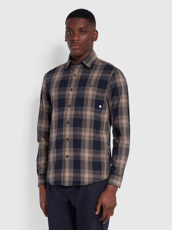 Garner Casual Fit Organic Cotton Check Shirt In True Navy sold by Farah