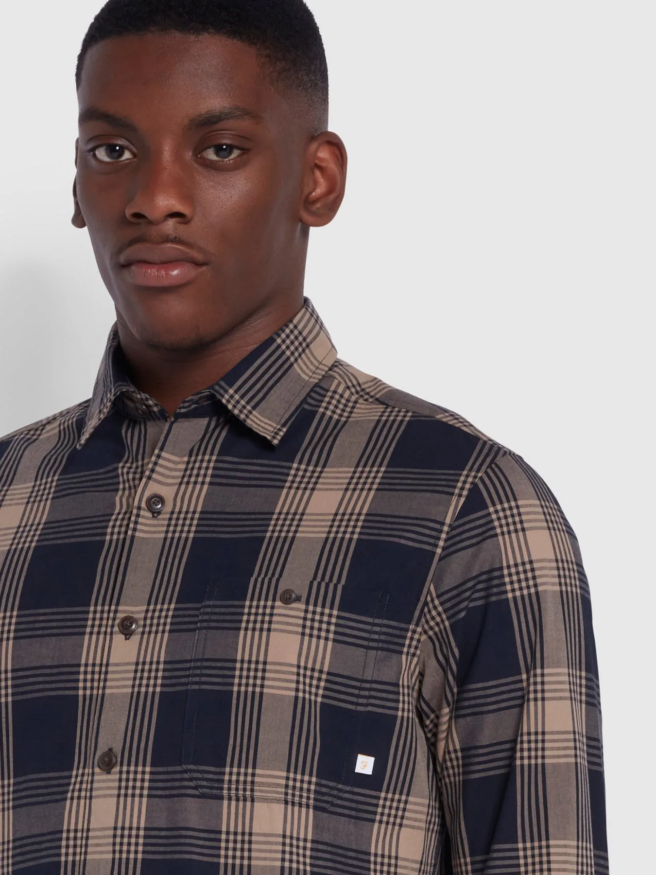 Garner Casual Fit Organic Cotton Check Shirt In True Navy sold by Farah product image thumbnail 3