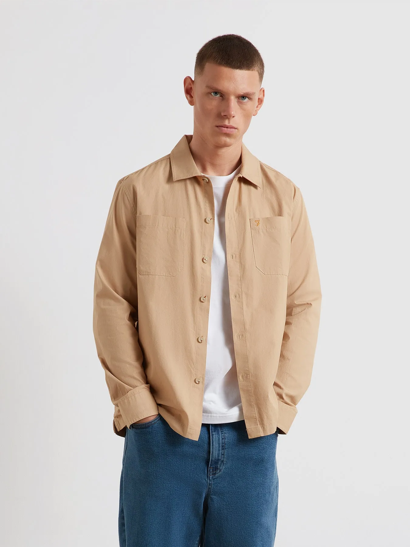 Ramsey Lightweight Overshirt In Light Sand sold by Farah