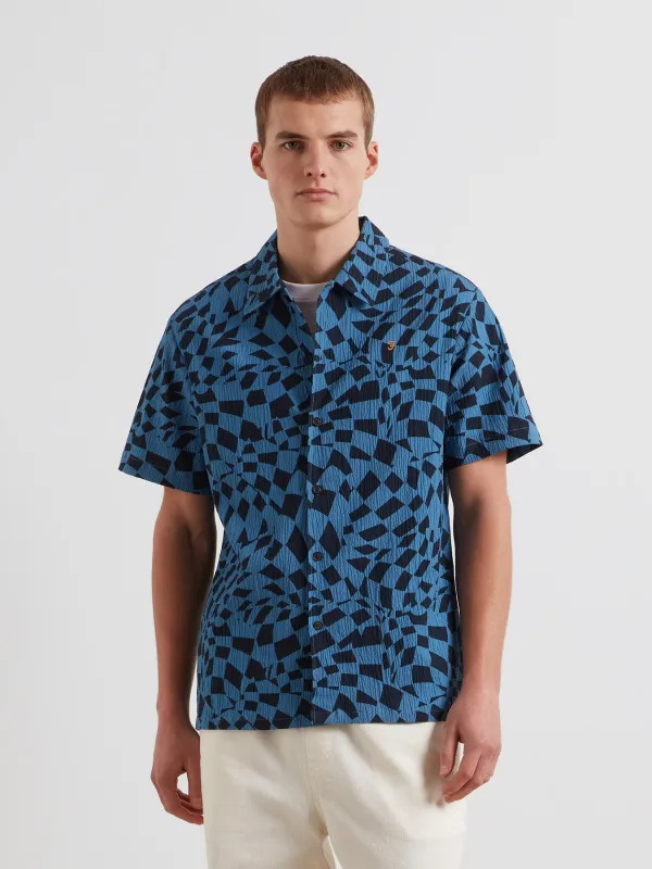 Angelo Checker Print Short Sleeve Shirt In True Navy sold by Farah