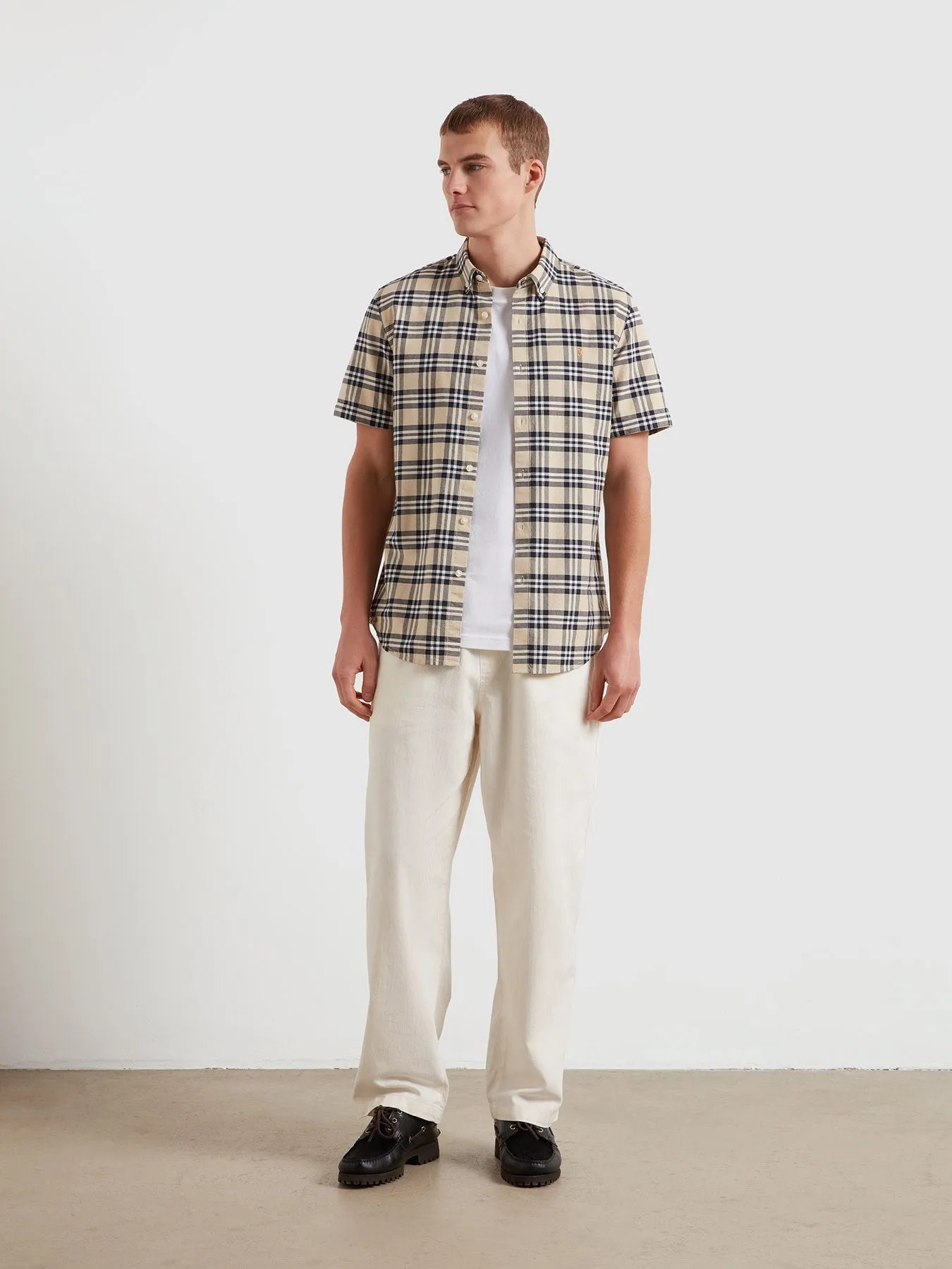 Brewer Slim Fit Check Short Sleeve Oxford Shirt In Birch Grey sold by Farah product image thumbnail 2