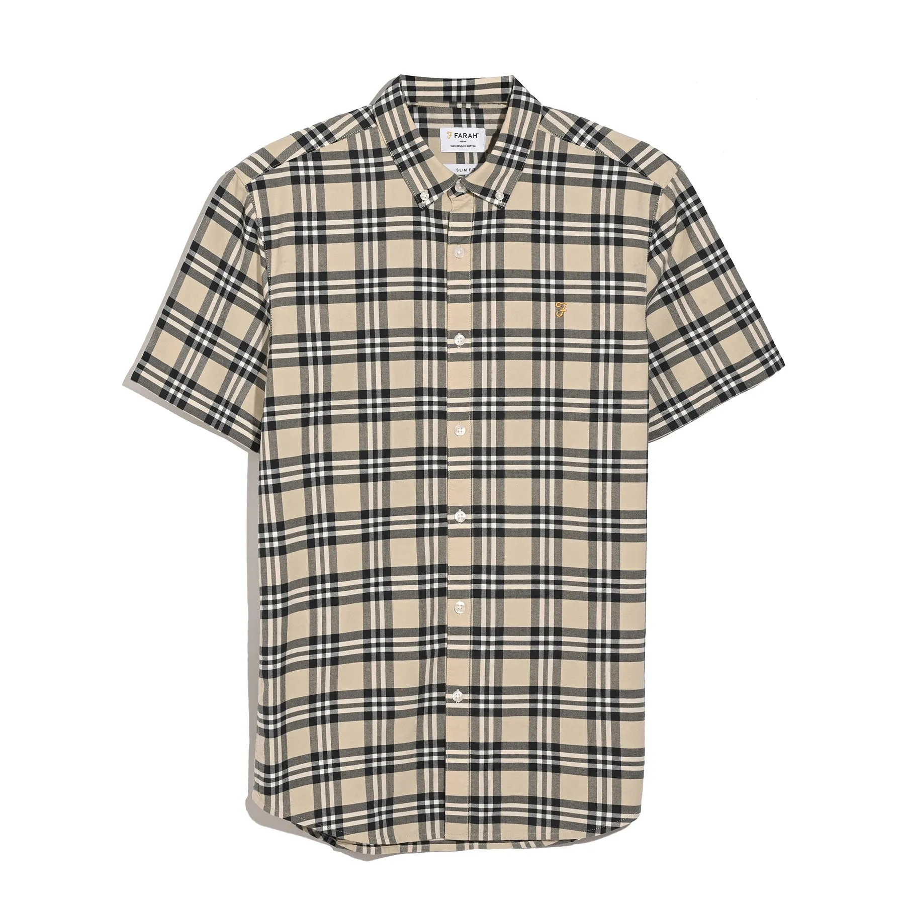 Brewer Slim Fit Check Short Sleeve Oxford Shirt In Birch Grey sold by Farah product image thumbnail 5