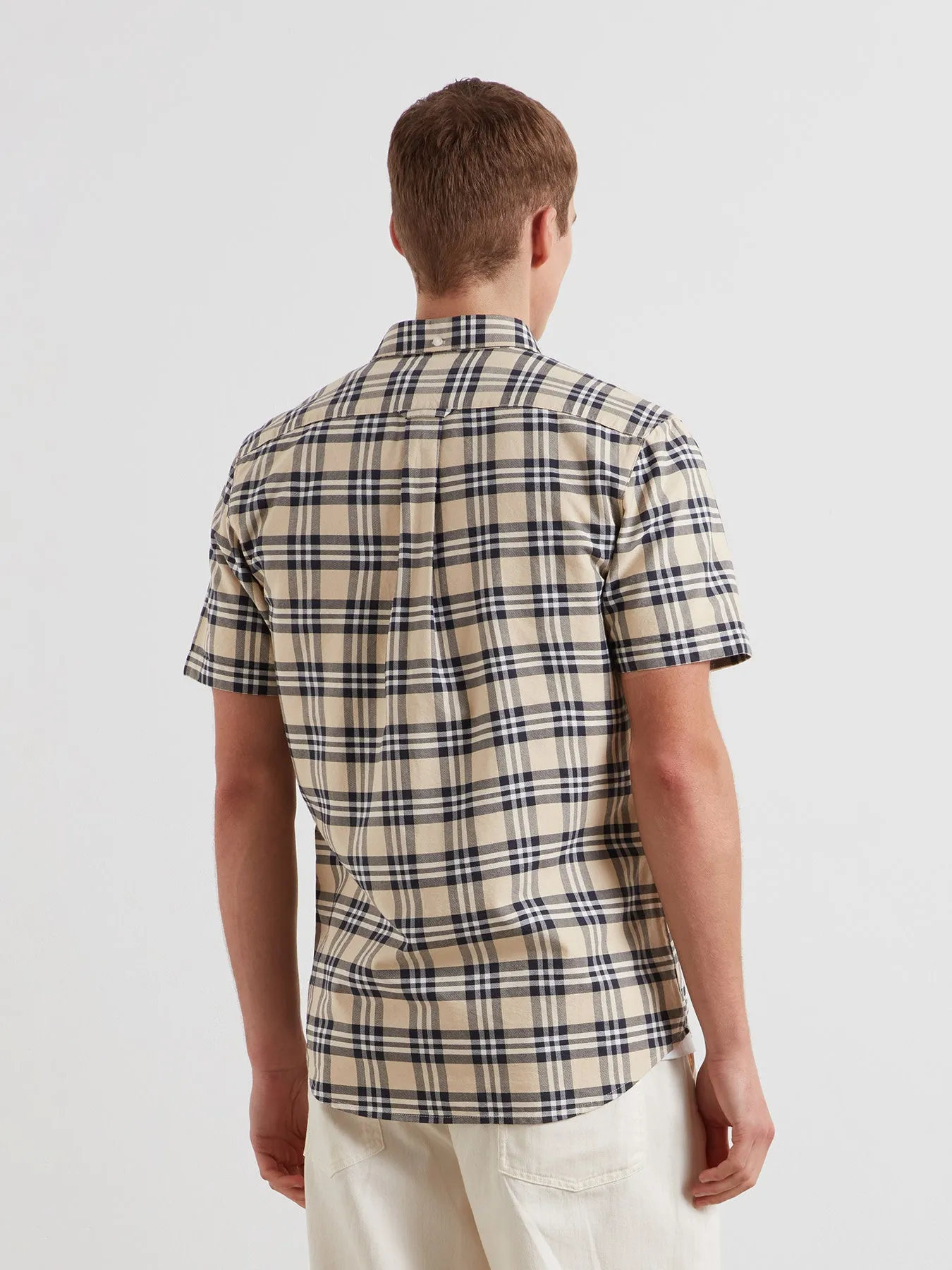 Brewer Slim Fit Check Short Sleeve Oxford Shirt In Birch Grey sold by Farah product image thumbnail 3