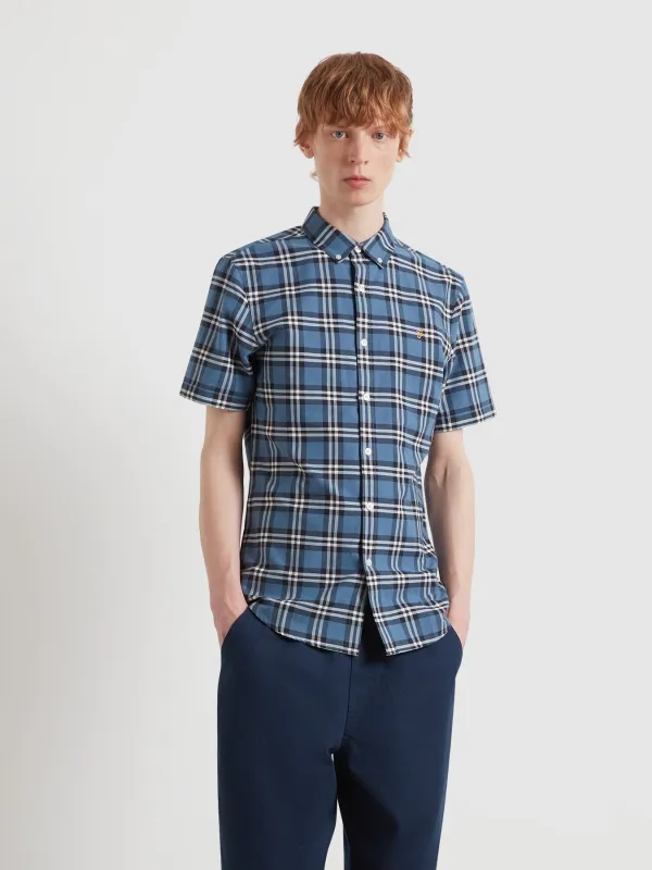 Brewer Check Short Sleeve Shirt In Blue Tide made by Farah