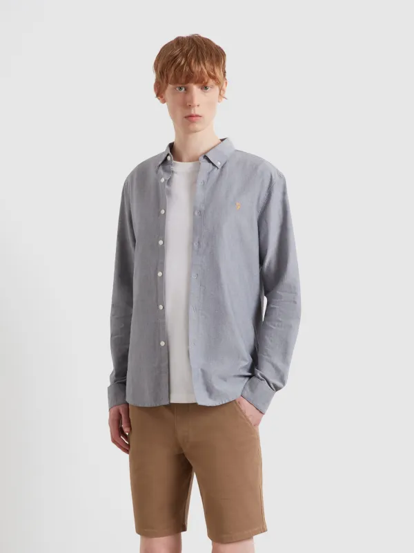 Brewer Slim Fit Organic Cotton Oxford Shirt In White/True Navy made by Farah