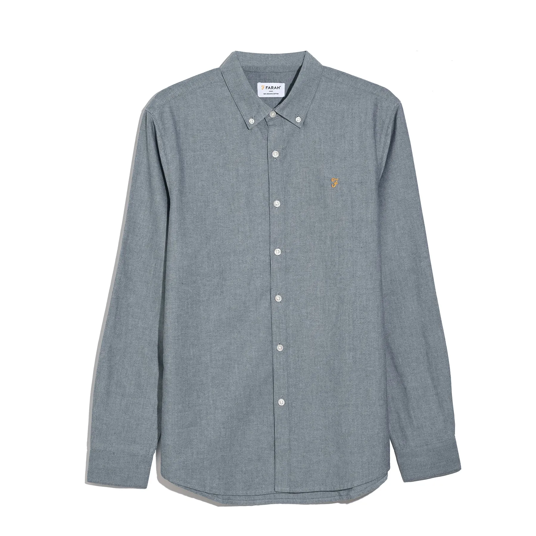 Brewer Slim Fit Organic Cotton Oxford Shirt In White/True Navy sold by Farah product image thumbnail 5