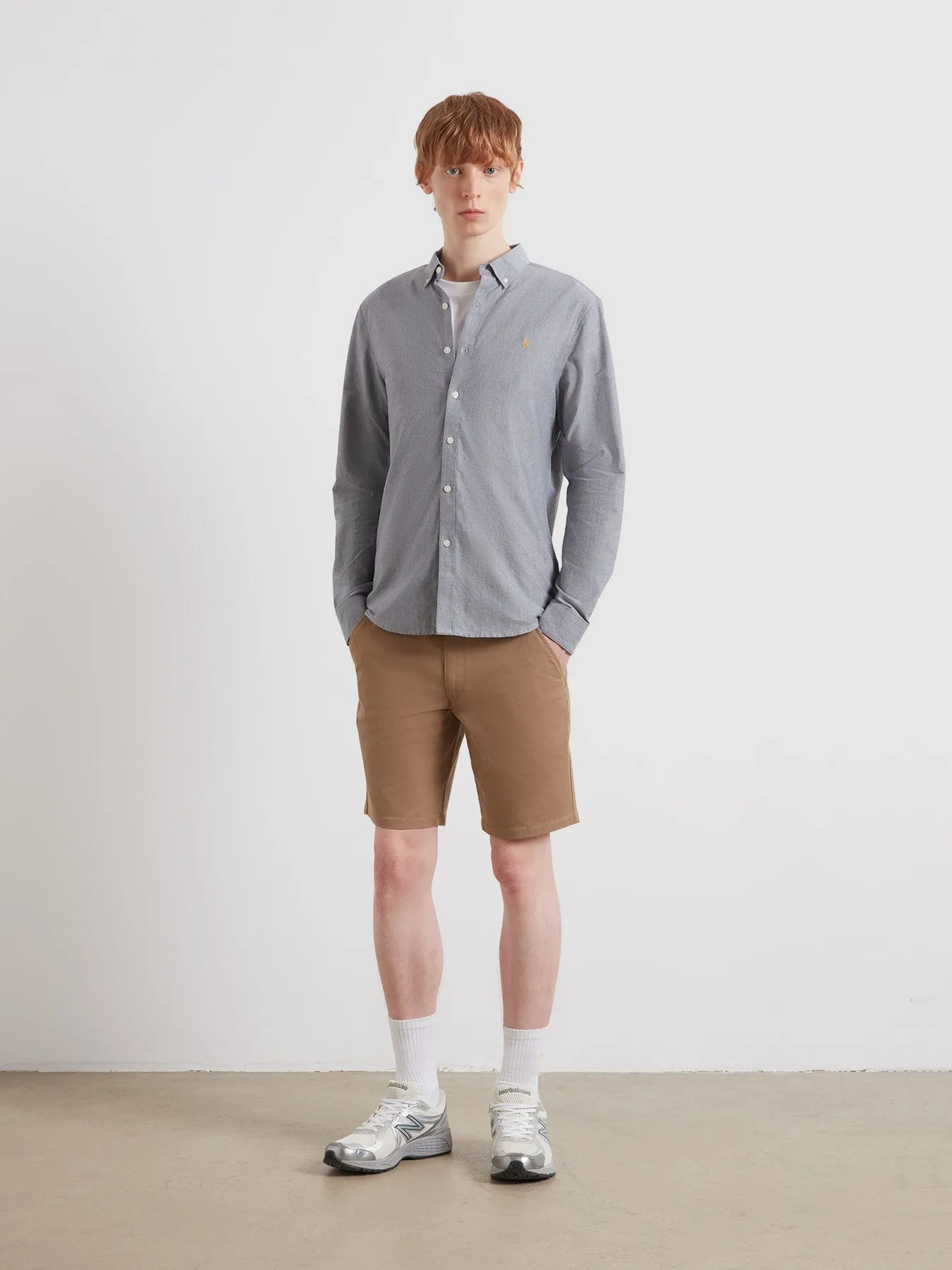 Brewer Slim Fit Organic Cotton Oxford Shirt In White/True Navy sold by Farah product image thumbnail 2