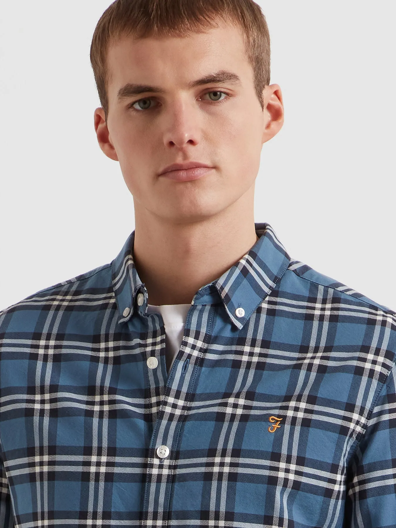 Brewer Slim Fit Check Oxford Shirt In Blue Tide sold by Farah product image thumbnail 4