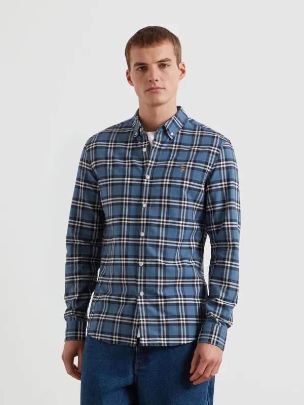Brewer Check Oxford Shirt In Blue Tide made by Farah