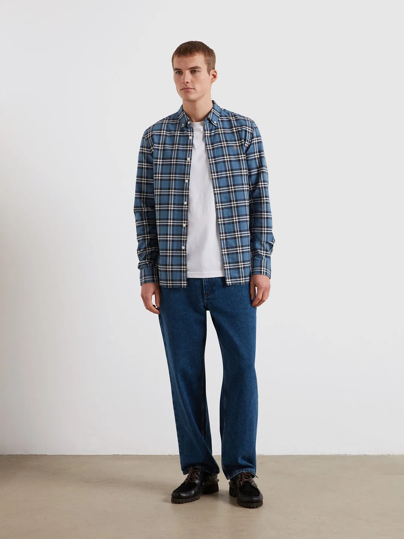 Brewer Slim Fit Check Oxford Shirt In Blue Tide sold by Farah product image thumbnail 2