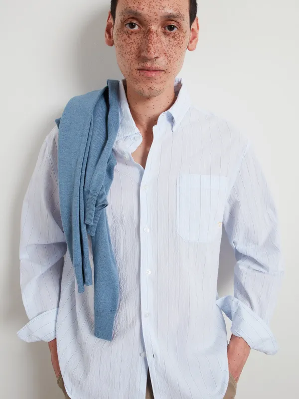 Stanford Poplin Striped Shirt In Blue Tide made by Farah