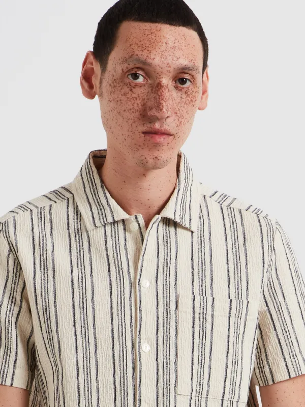 Simon Striped Short Sleeve Shirt In Ecru made by Farah