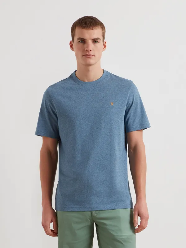 Danny Regular Fit Organic Cotton T-Shirt In Blue Tide Marl made by Farah