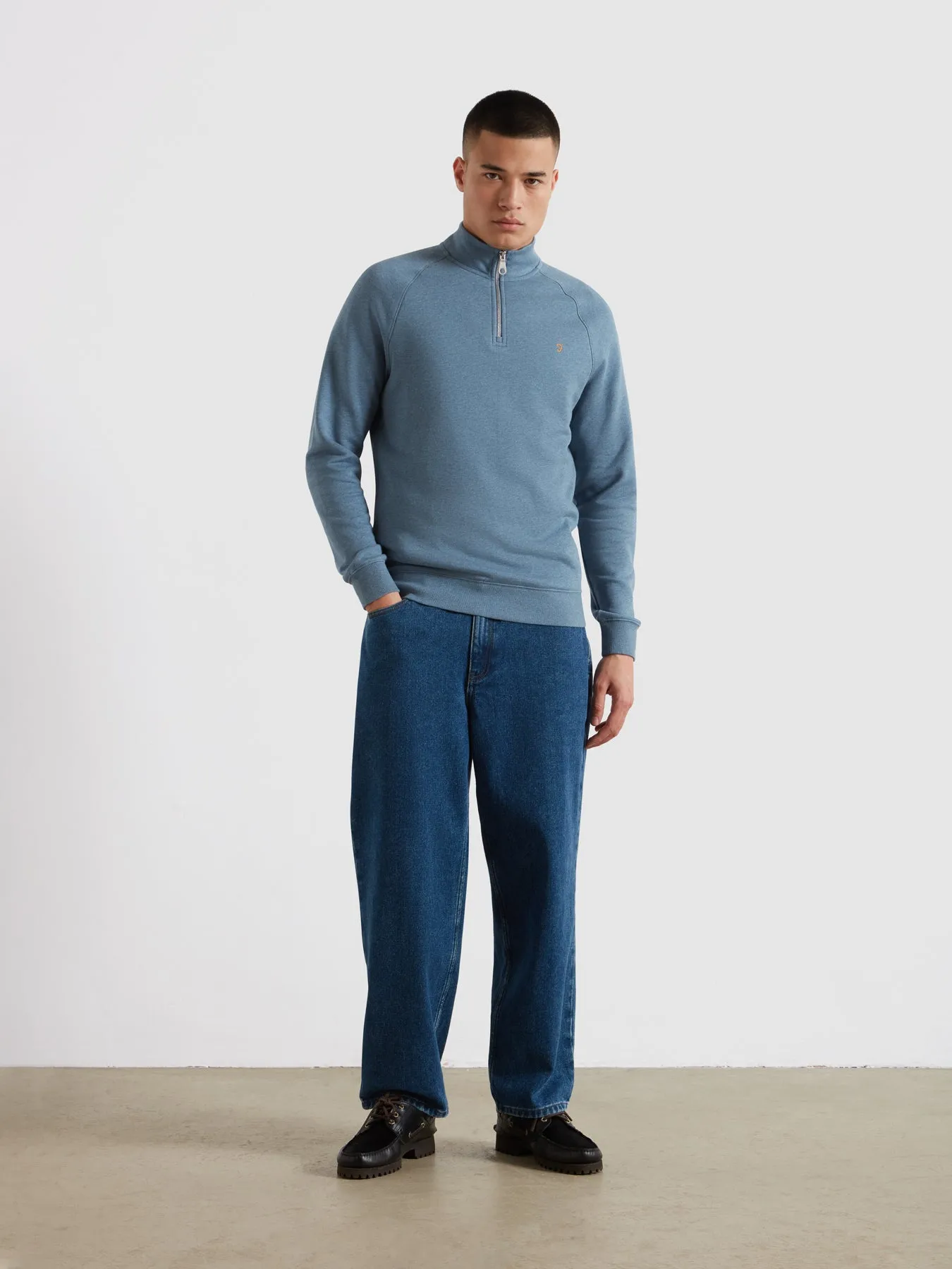 Jim Organic Cotton Quarter Zip Sweatshirt In Blue Tide Marl sold by Farah product image thumbnail 2