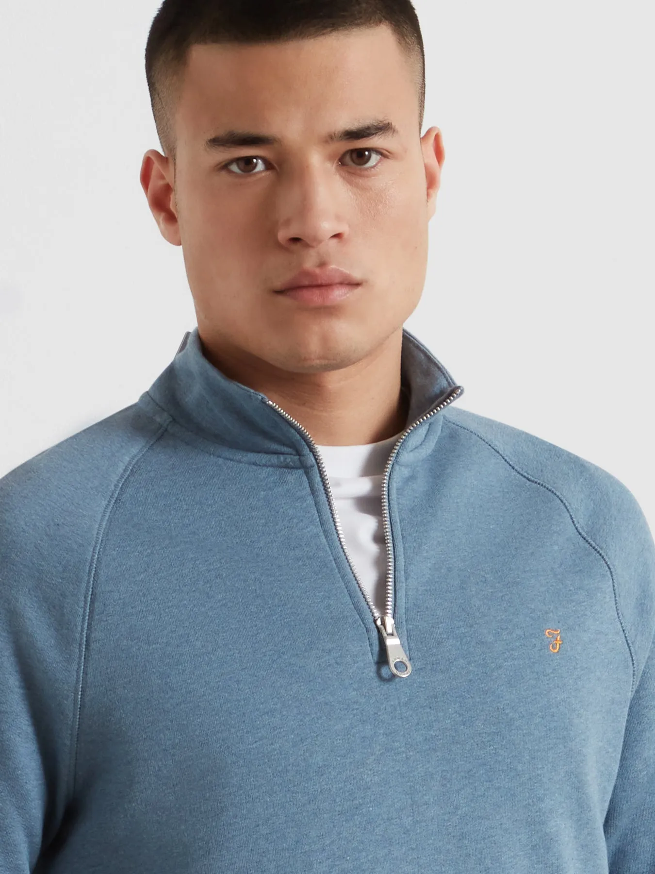 Jim Organic Cotton Quarter Zip Sweatshirt In Blue Tide Marl sold by Farah product image thumbnail 4