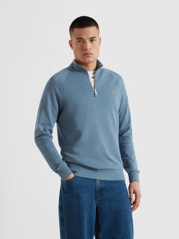 Jim Organic Cotton Quarter Zip Sweatshirt In Blue Tide Marl made by Farah