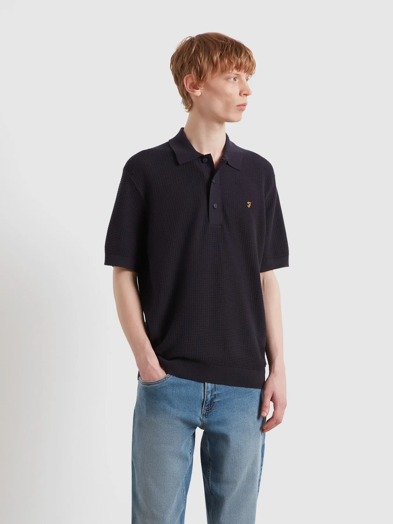 Thornley Knitted Polo Shirt In True Navy sold by Farah
