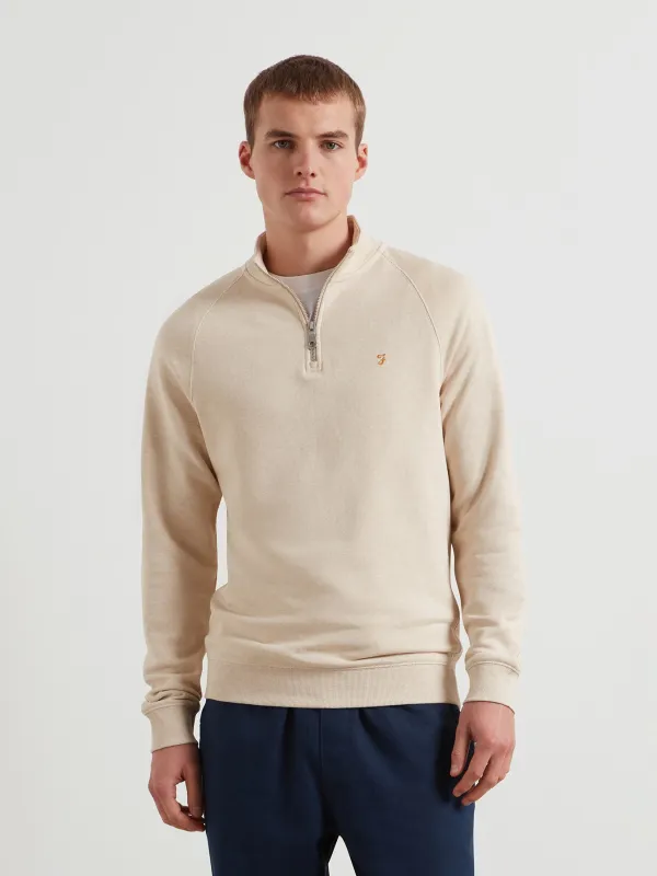 Jim Organic Cotton Quarter Zip Sweatshirt In Birch Grey Marl made by Farah