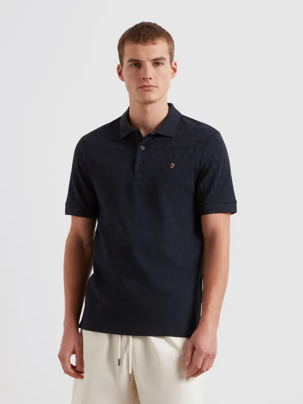 Horace Jacquard Polo Shirt In True Navy made by Farah