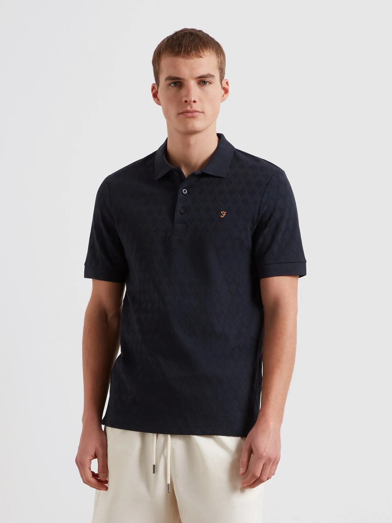 Horace Jacquard Polo Shirt In True Navy sold by Farah
