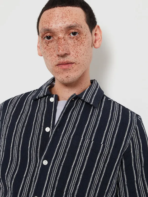 Simon Striped Short Sleeve Shirt In True Navy made by Farah