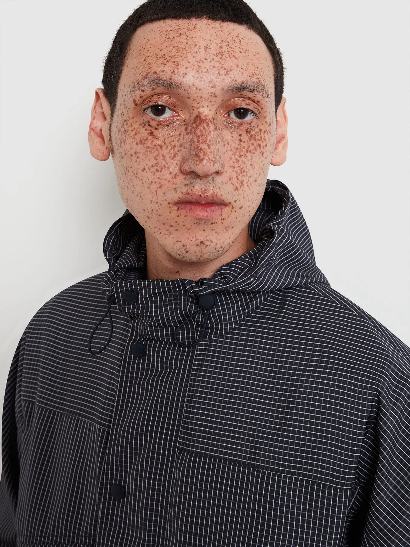 Shenley Check Hooded Jacket In True Navy sold by Farah