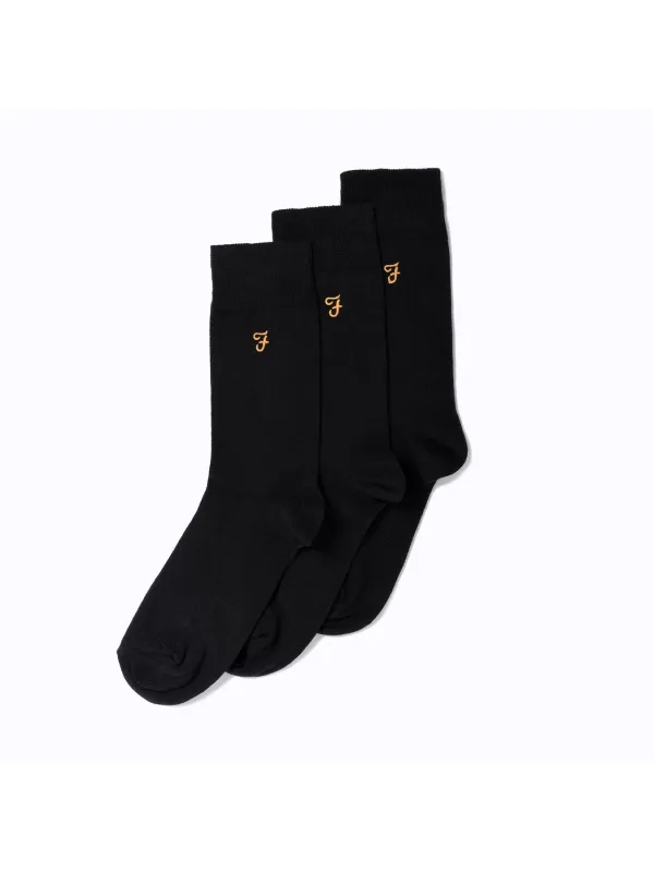 3 Pack Embroidered Socks In Black made by Farah