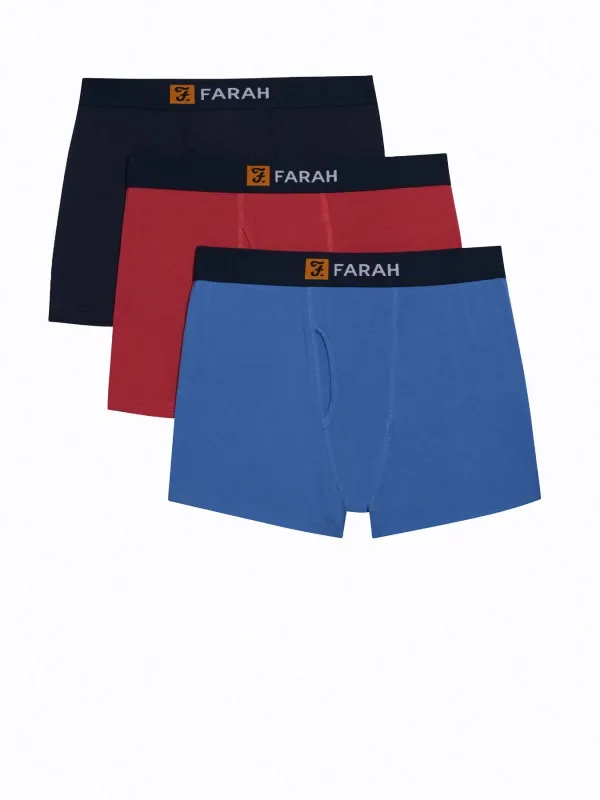 3 Pack Keyhole Bamboo Trunks In Navy/Blue/Red made by Farah