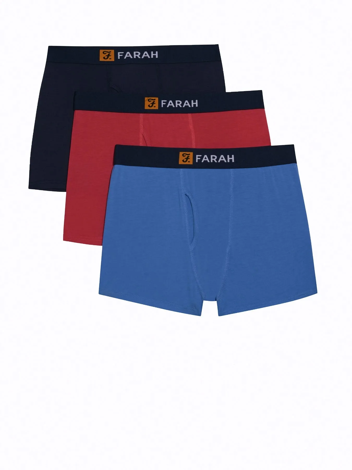 3 Pack Keyhole Bamboo Trunks In Navy/Blue/Red sold by Farah