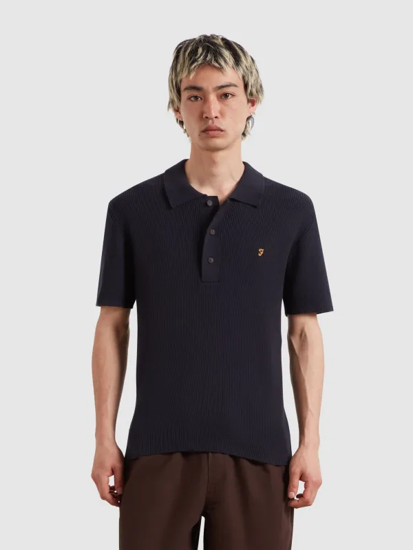 Gerry Rib Knit Sweater Polo In True Navy made by Farah