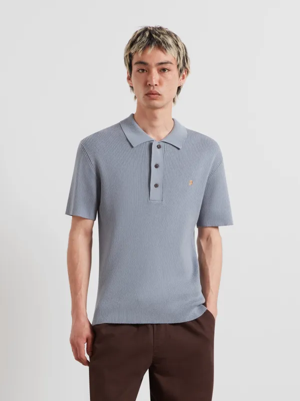 Gerry Rib Knit Sweater Polo In Icelandic Blue made by Farah