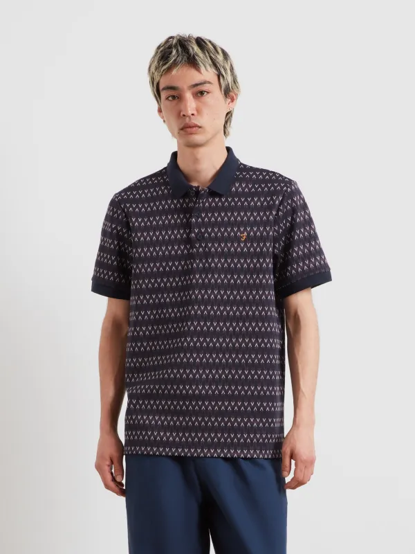 Galen Jacquard Polo Shirt In True Navy made by Farah