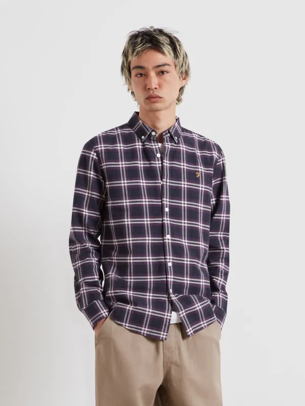Brewer Check Oxford Shirt In Deep Purple made by Farah