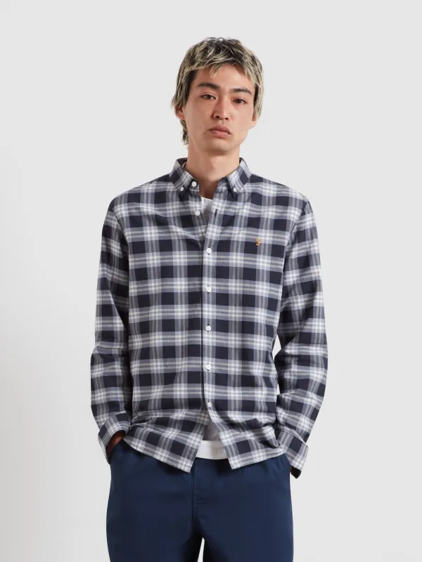 Brewer Check Oxford Shirt In Icelandic Blue made by Farah