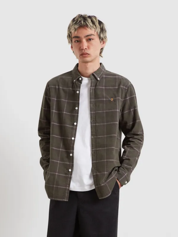 Maverick Check Cord Shirt In Rosemary made by Farah