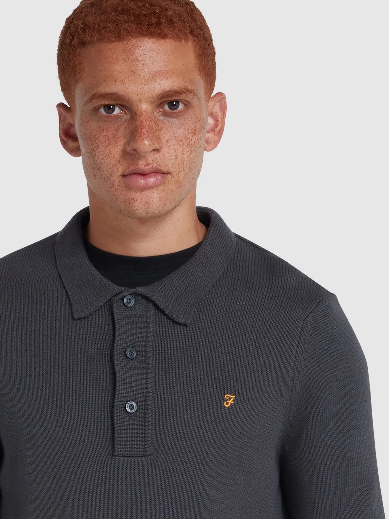 Hamlet Long Sleeve Knitted Polo In Charcoal sold by Farah product image thumbnail 4
