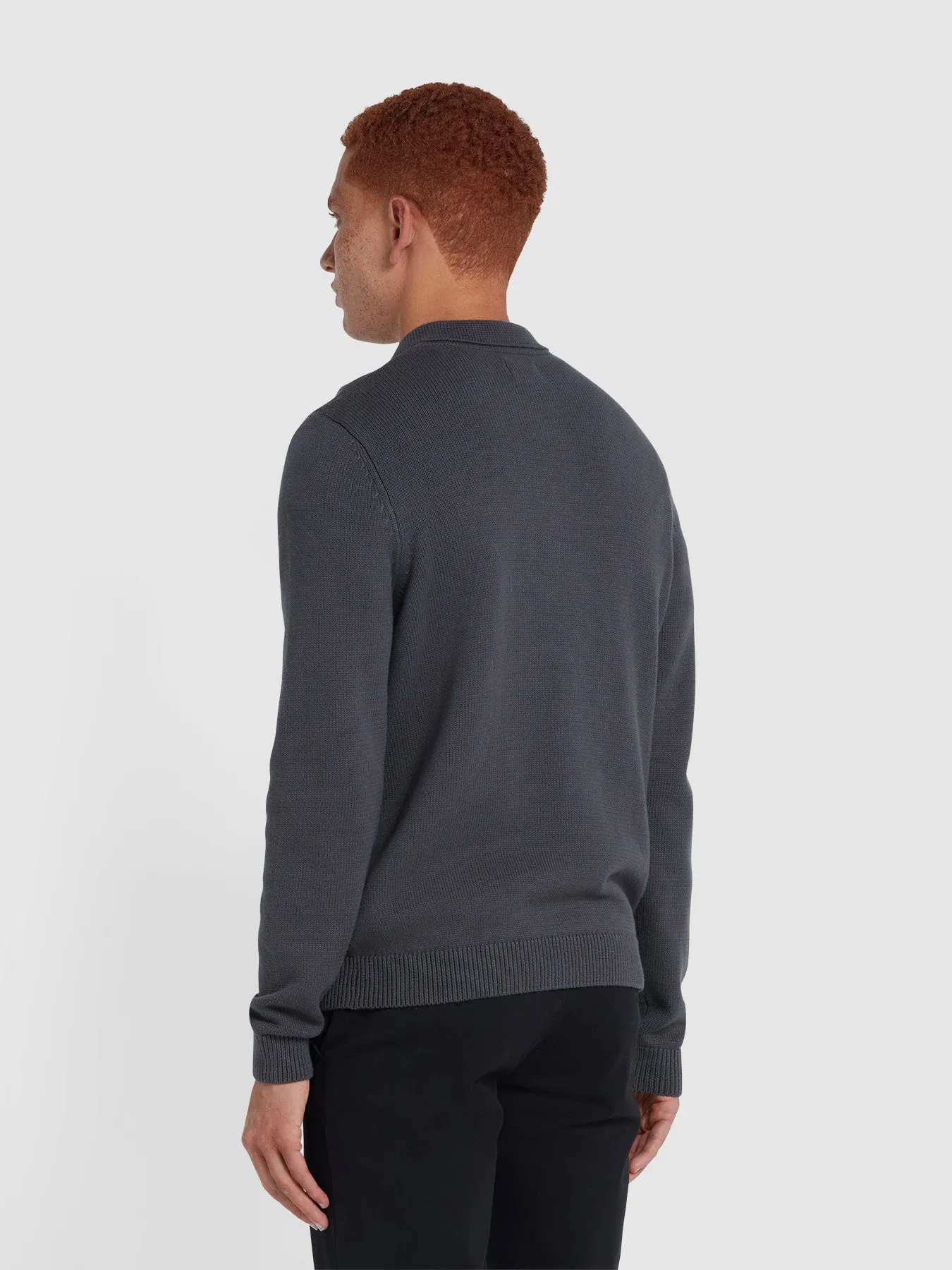 Hamlet Long Sleeve Knitted Polo In Charcoal sold by Farah product image thumbnail 3