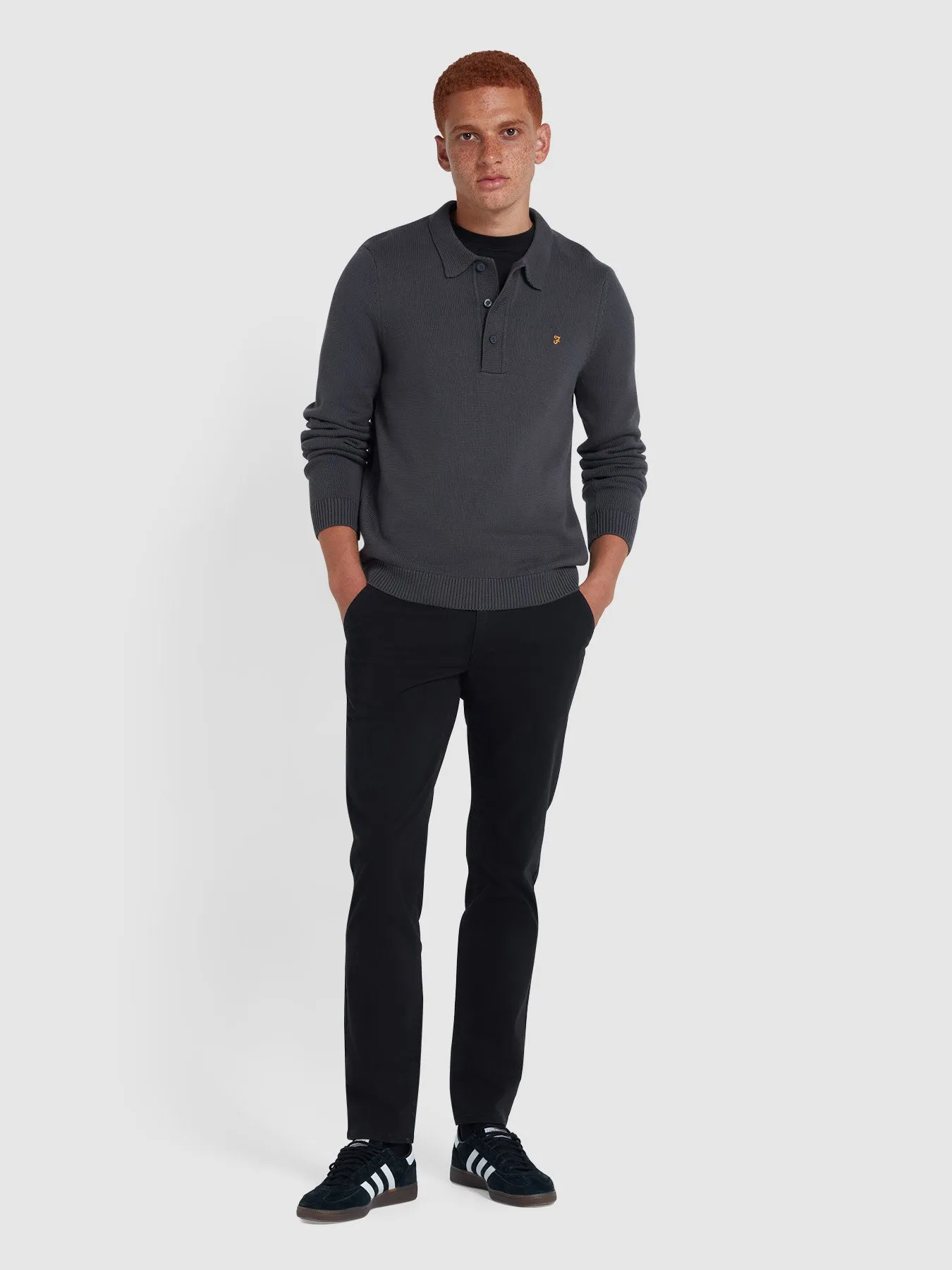 Hamlet Long Sleeve Knitted Polo In Charcoal sold by Farah product image thumbnail 2