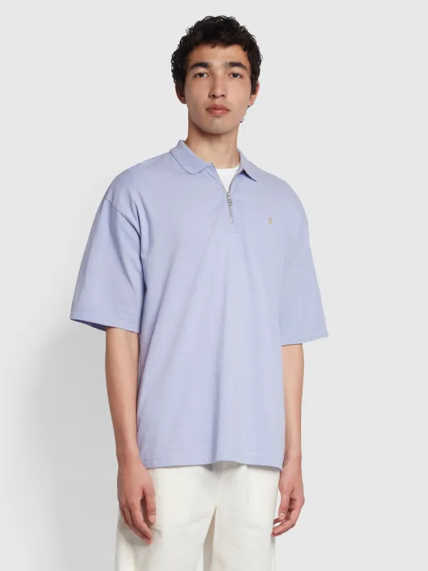 Costello Organic Cotton Zipped Polo Shirt In Dusty Lilac sold by Farah