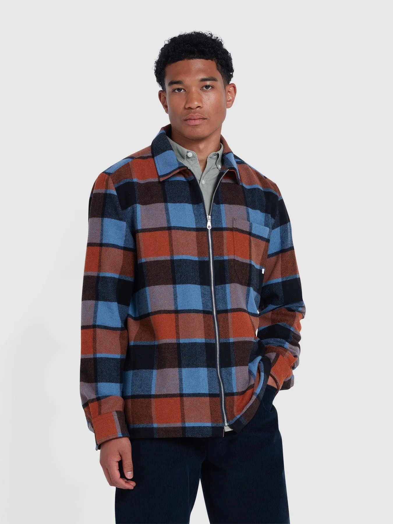 Fulbright Check Overshirt In Para Blue sold by Farah