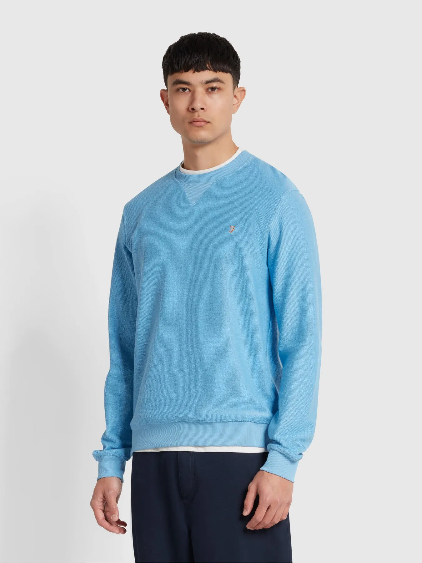 Galli Twill Crew Neck Sweatshirt In Arctic Blue sold by Farah