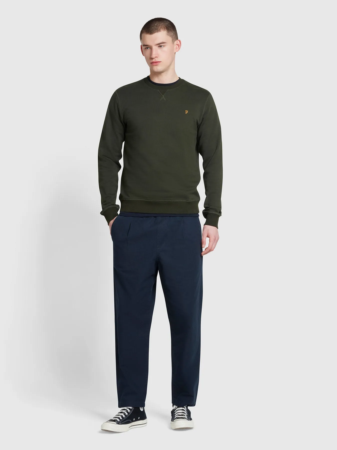 Hawtin Tapered Fit Canvas Drawstring Trousers In True Navy sold by Farah