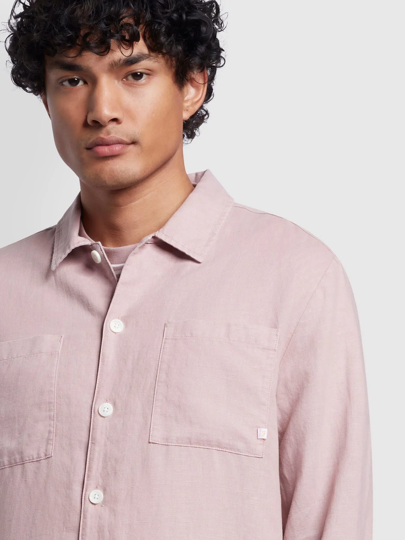 Nelson Relaxed Fit Linen Slub Overshirt In Dark Pink sold by Farah product image thumbnail 3