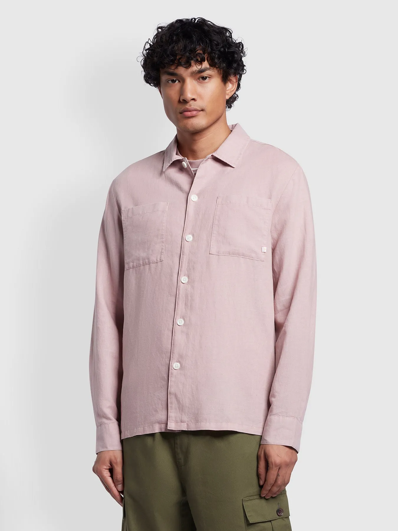 Nelson Relaxed Fit Linen Slub Overshirt In Dark Pink sold by Farah