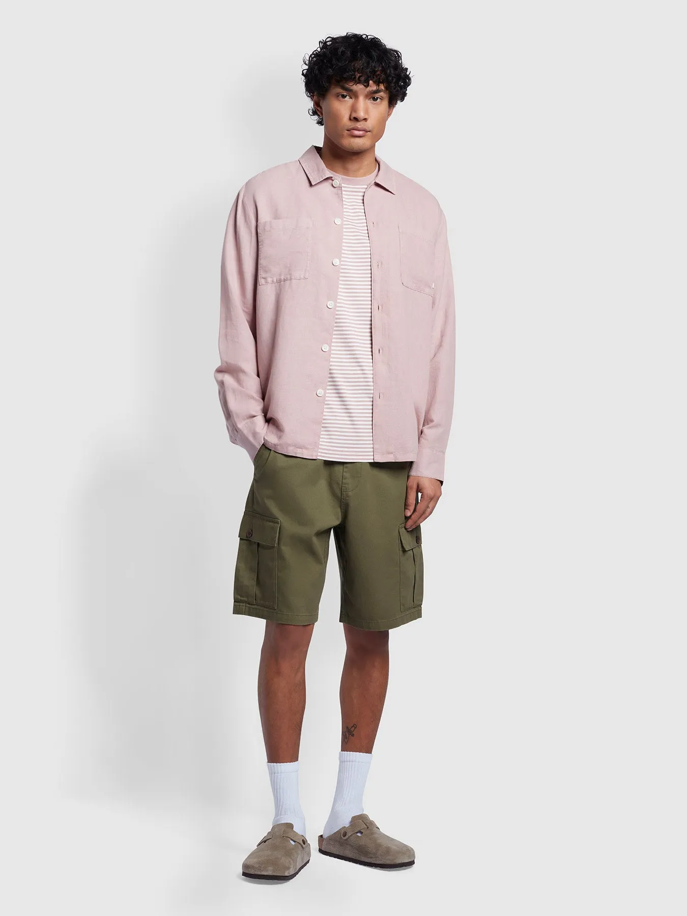 Nelson Relaxed Fit Linen Slub Overshirt In Dark Pink sold by Farah product image thumbnail 2