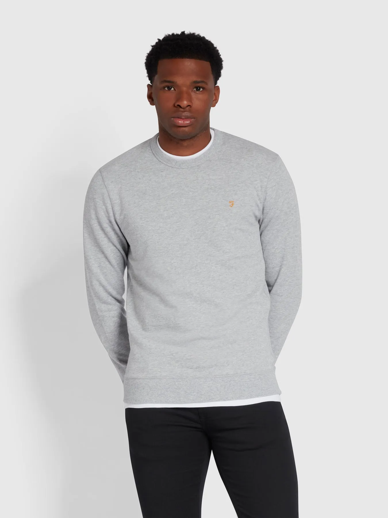Tim Organic Cotton Crew Neck Sweatshirt In Light Grey Marl sold by Farah
