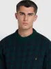 Mossmun Check Crew Neck Jumper In Botanic Green sold by Farah