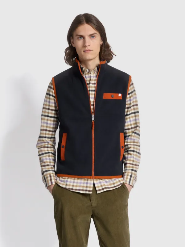 Vernazza Regular Fit Full Zip Fleece Gilet In True Navy sold by Farah