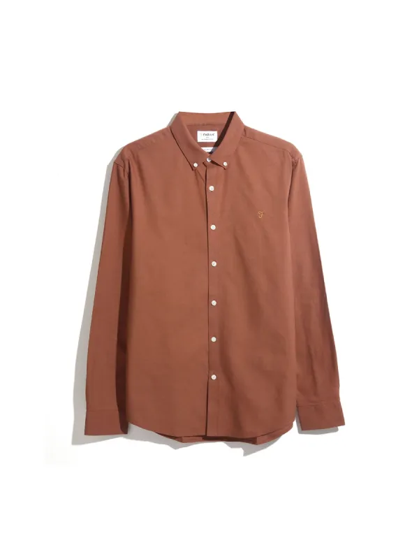 Brewer Slim Fit Organic Cotton Oxford Shirt In Teak made by Farah